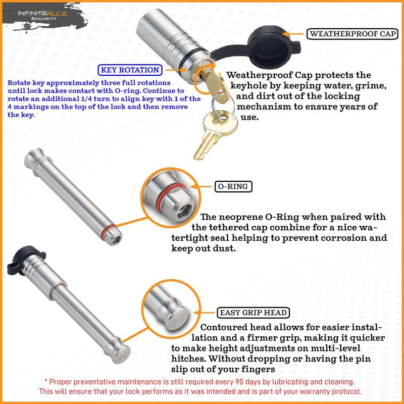 InfiniteRule Security 61651 | 3 Pack Mixed 2.5, Keyed Alike, Hitch Locks for Gen-Y Hitch 21K LB Mega Duty Series - Includes Lock for 2.5" Receiver - Image 5